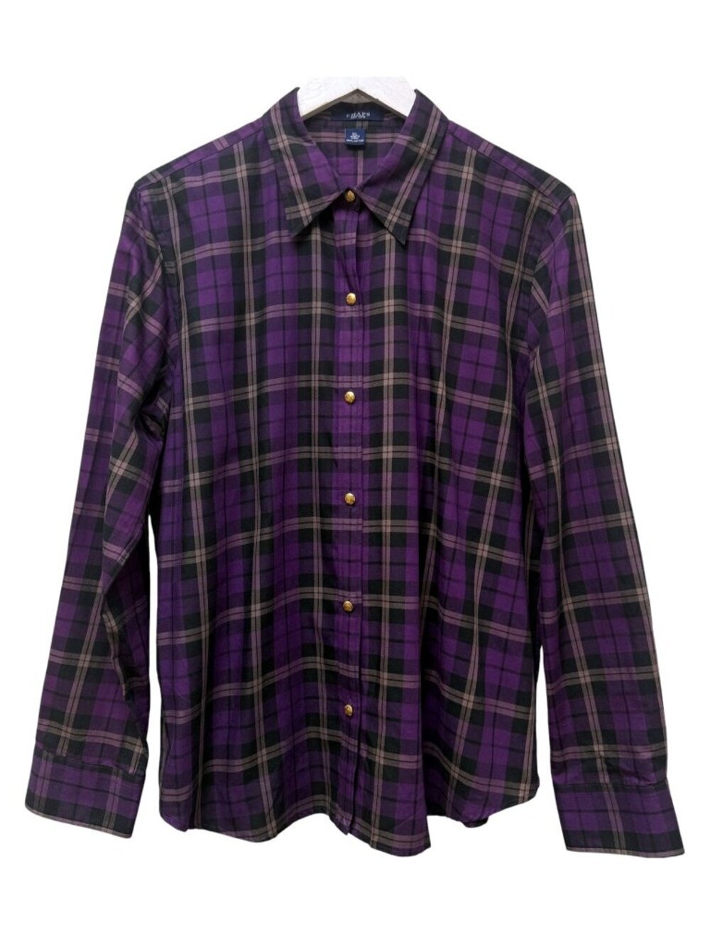 Chaps Purple Plaid Shirt Womens XL Button Front Cotton Classic Top Preppy